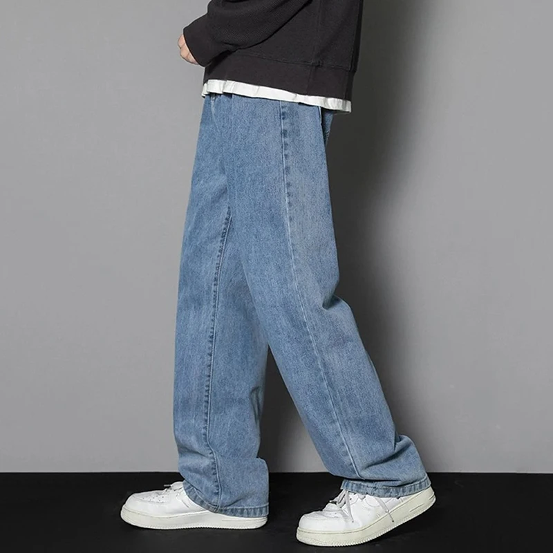 Männer Einfache Gerade Bein Casual Jeans Männlichen Baggy Koreanische Streetwear Denim Hosen Grundlegende Jugend Beliebte Täglichen Breite Bein Denim Hosen