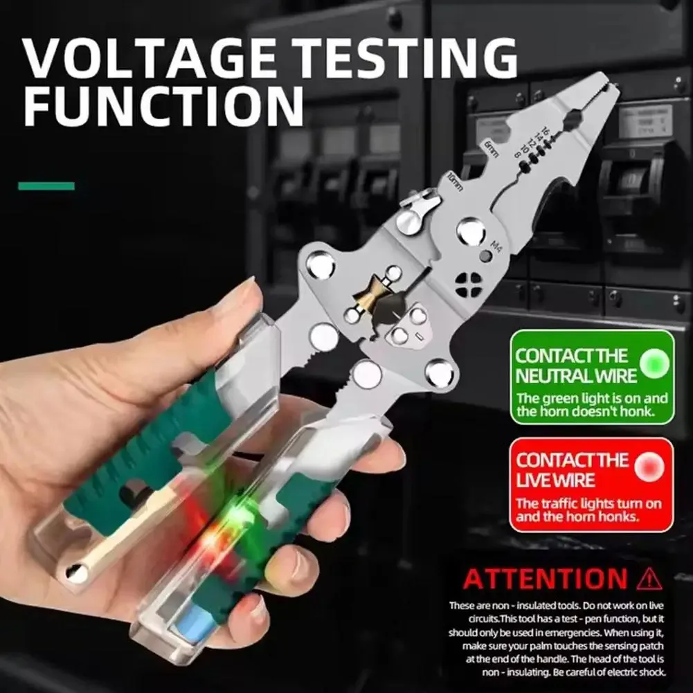 Alicates Pelacables Foldalbe, alicates de prensado para corte de cables de prueba de voltaje, alicates pelacables multifuncionales para electricista