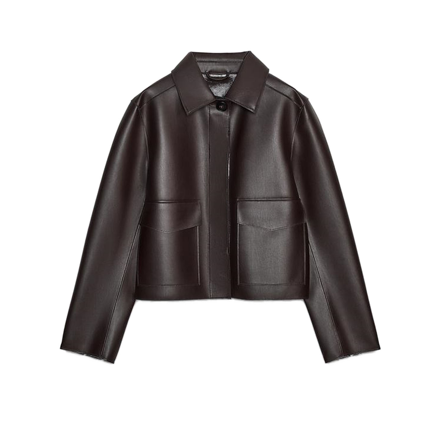 Nova Jaqueta Curta Fena de Couro PU Estilo Britânico com Gola Lapela e Manga Longa, Solta, em Fibra de Poliéster 00% Vel...