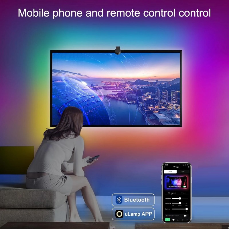 Tira de retroiluminación de TV RGBIC, Sensor de gama de Color AR, puede capturar parte del Color en la pantalla, 12,5 pies/55-65,16 pies/65-85 TV, alimentación de EE. UU.