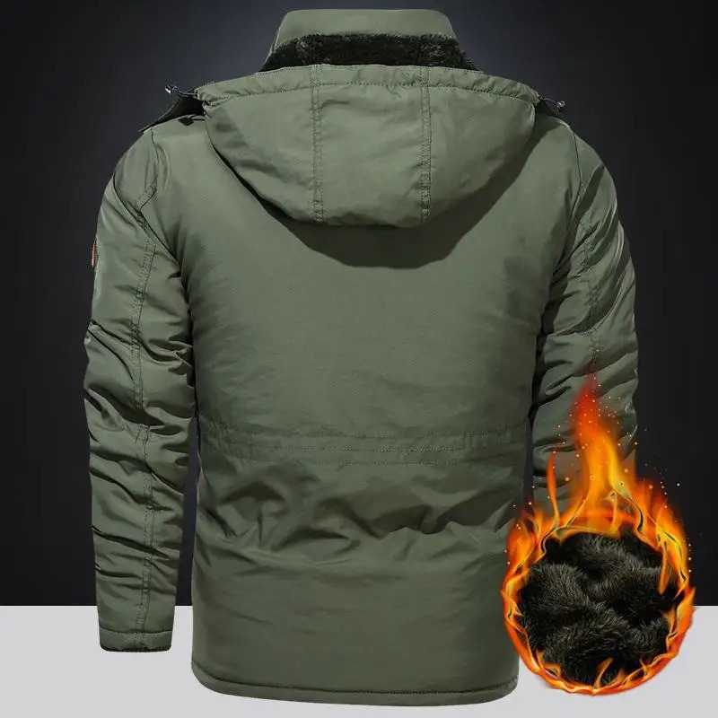 ผู้ชายฤดูหนาวเสื้อขนแกะซับกลางแจ้ง Parka Coat Hooded Windbreaker หนา Outerwear ขนาดใหญ่ 6XL Multi-pocket
