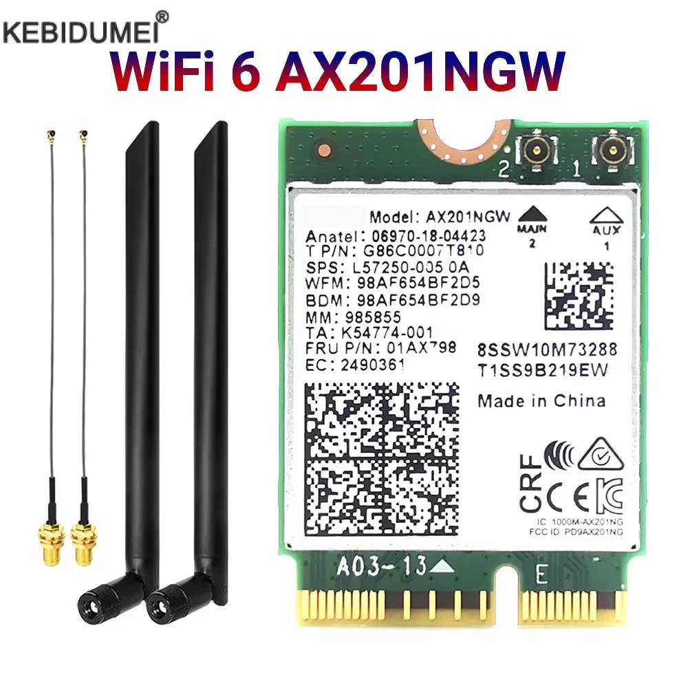 Двухдиапазонная беспроводная карта Bluetooth 5.1 AX201NGW 2,4 Гбит/с 802.11AX Беспроводной адаптер Wi-Fi 6 AX201 для NGFF M.2 CNVio2 WiFi-карты