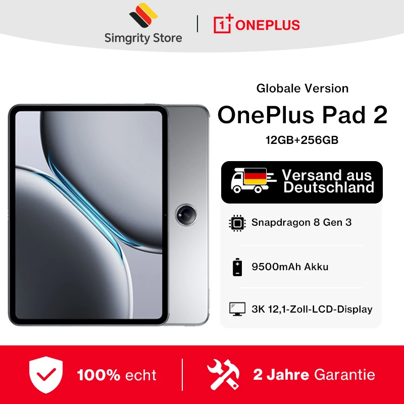 Globale Version OnePlus Pad 2 Tablet 12GB 256GB Snapdragon 8 Gen 3 Chipset 3K 12 Zoll Display 9510mAh Akku