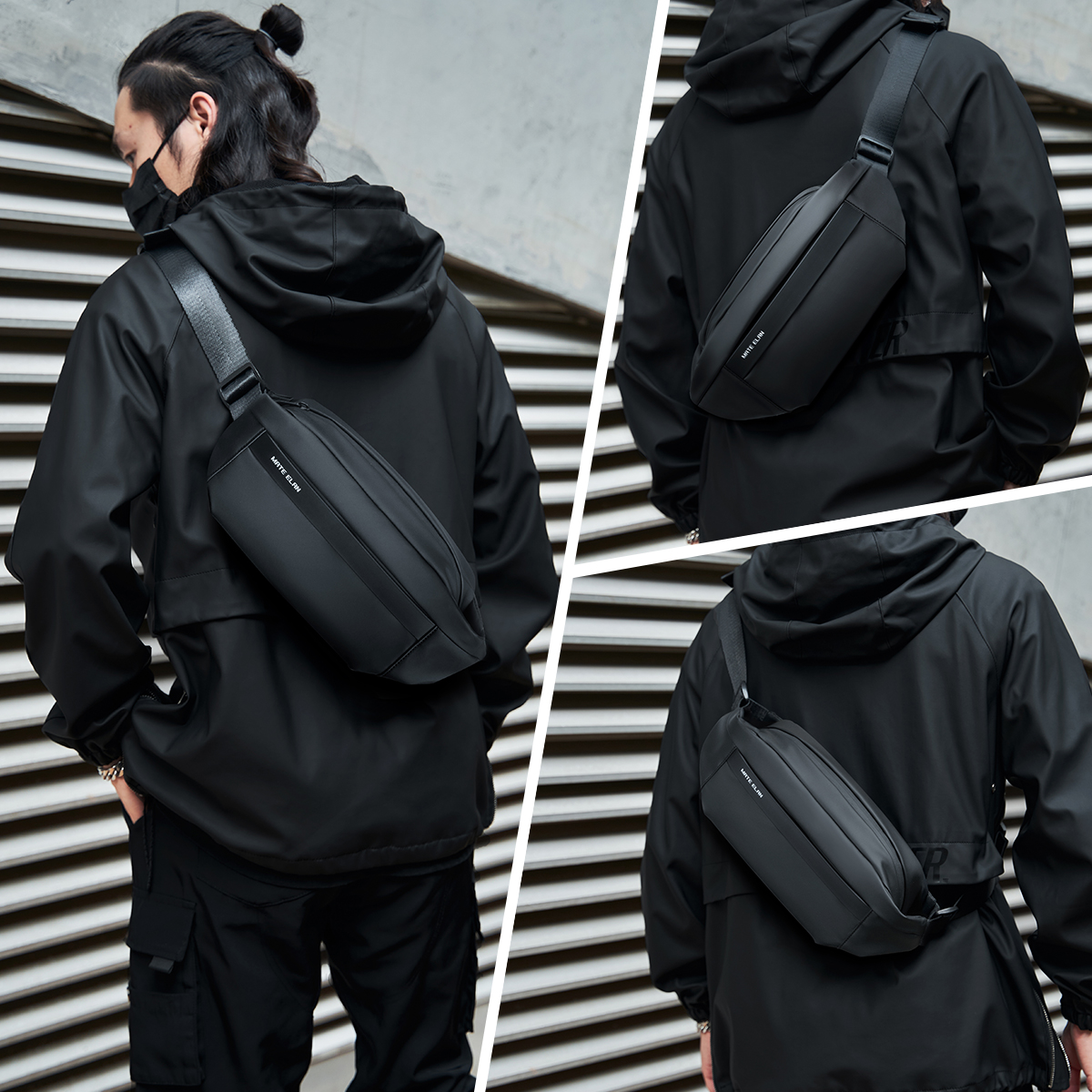 Moyyi-男性用の黒い磁気バックル付きクロスオーバーバッグ,防水バッグ,旅行,スポーツ,ファッション