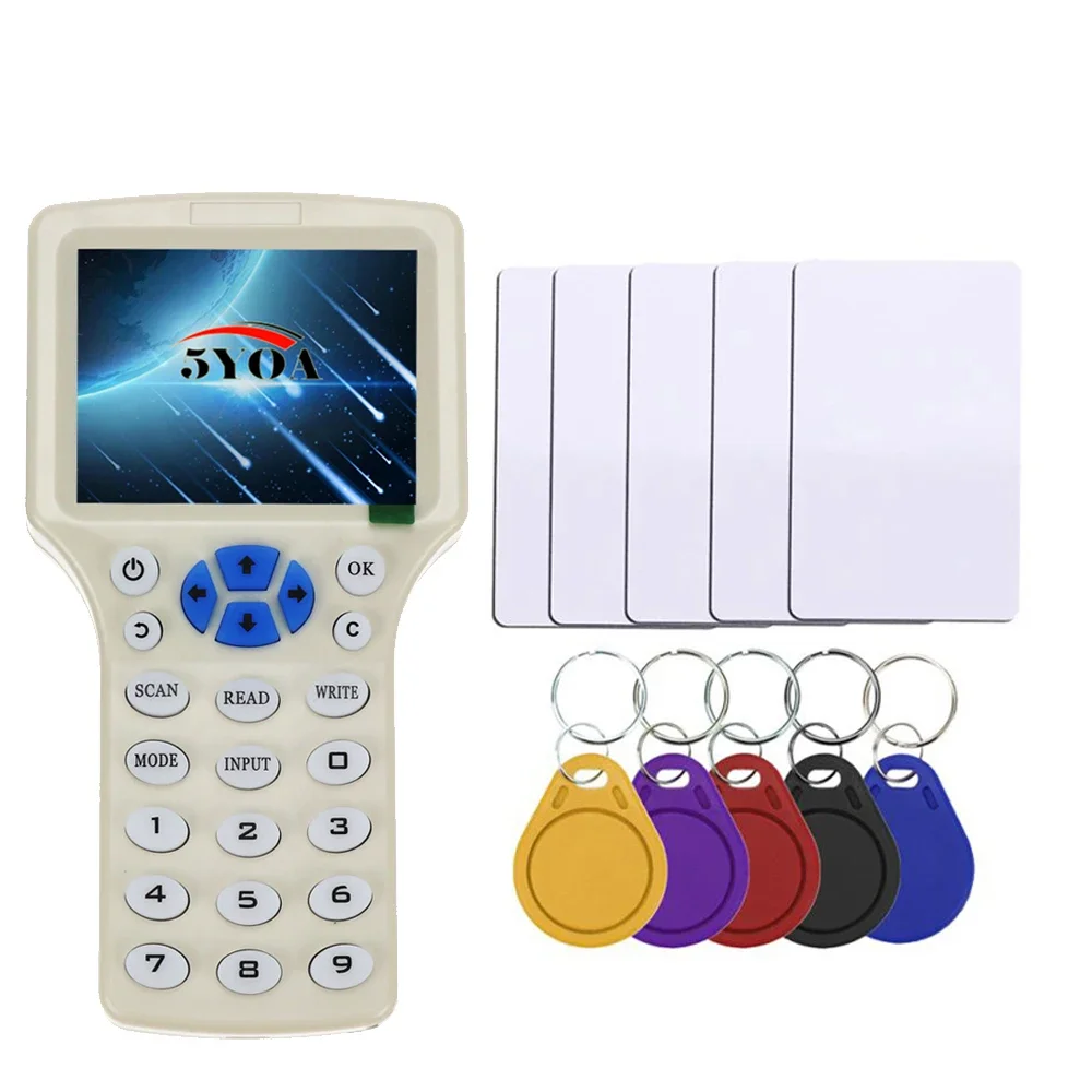 5YOA inglés 10 frecuencia RFID lector escritor copiadora duplicadora IC/ID con Cable USB para tarjetas de 125Khz 13,56 Mhz pantalla LCD