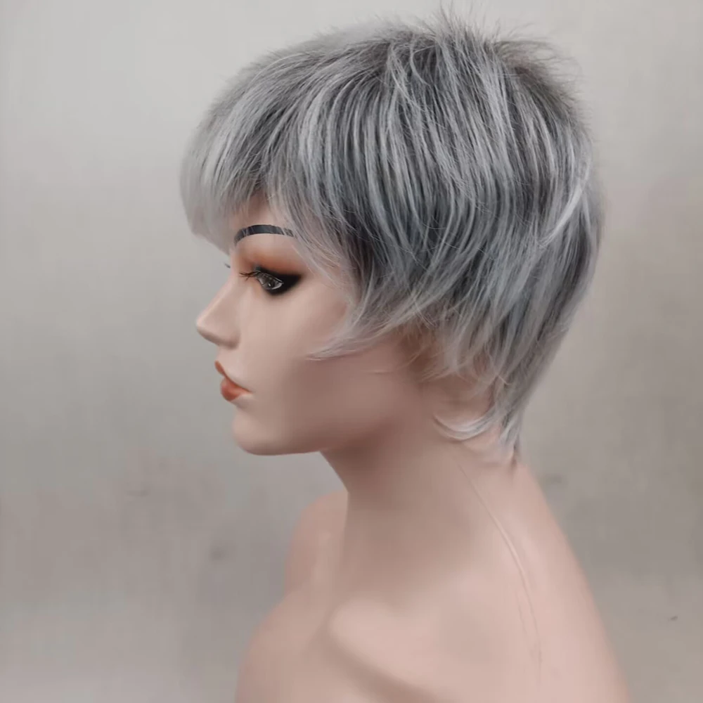 HAIRJOY สังเคราะห์ผมผู้หญิงสั้นตรง Ombre Bob วิกผมสีบลอนด์เงินสีน้ําตาลสีแดง