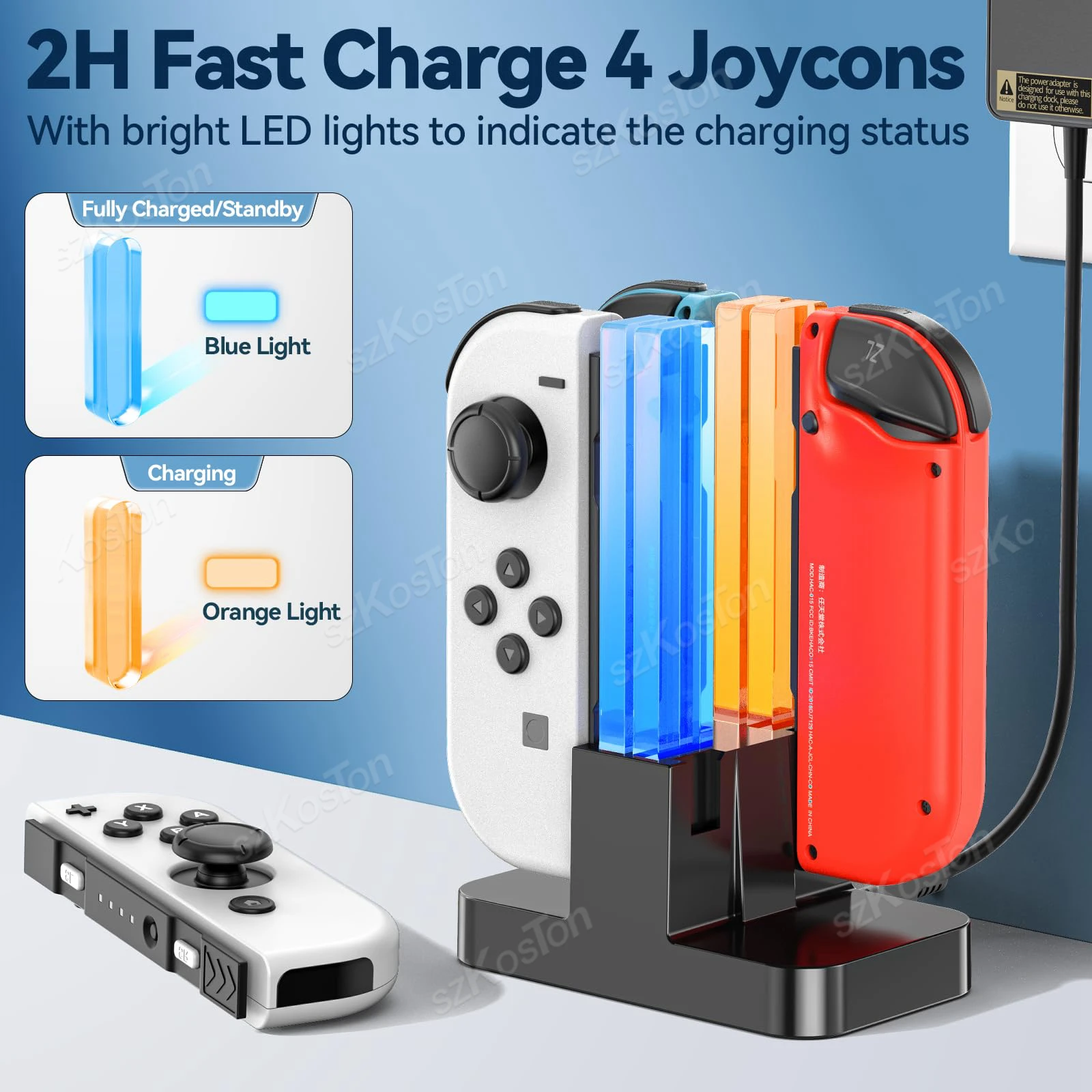 Controller Charger Dock Compatible with Nintendo Switch Joy Con with Lamppost LED Indication Charging Station Stand for 4 Joycon