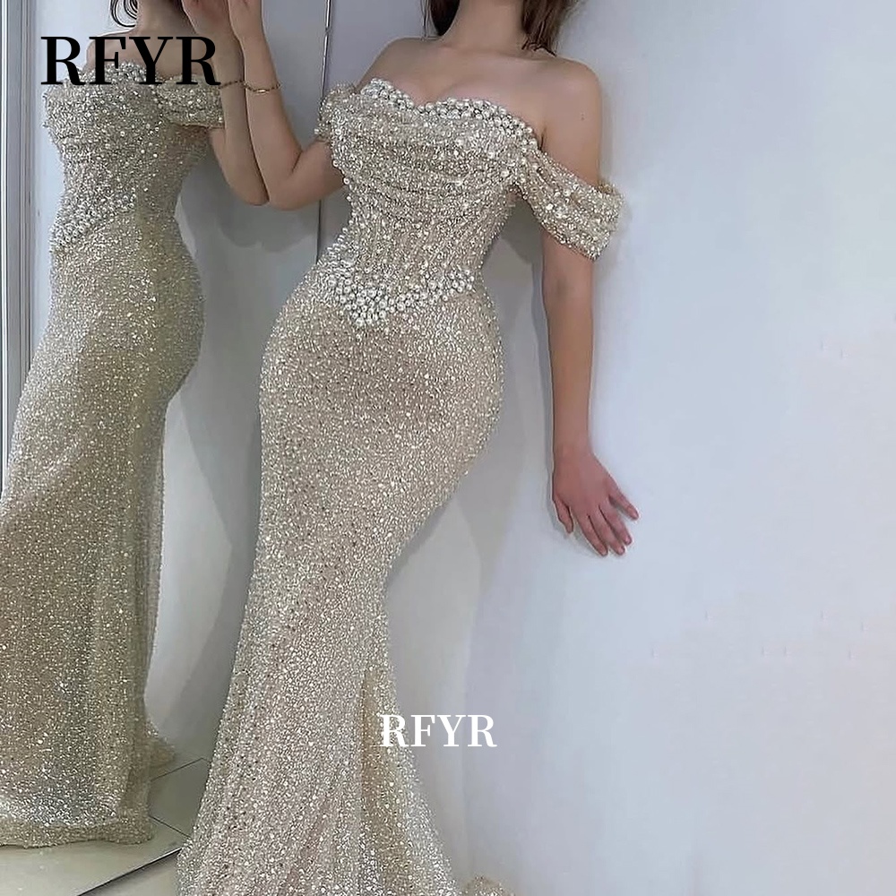 RFYR Schulterfreie Abendkleider, glitzerndes Ballkleid, Meerjungfrau, Perlen, Partykleid für Frauen, Perlen, arabische Frauen, Abschlussball, individuell