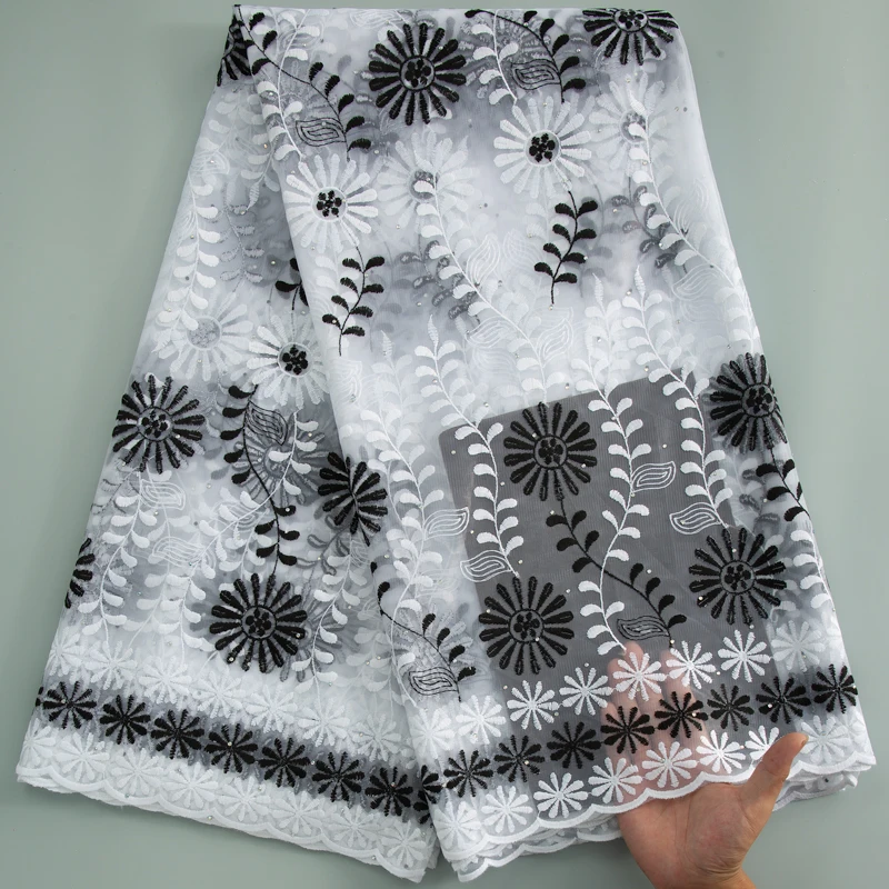 Luxuriöser afrikanischer Mesh-Spitzenstoff mit Kristallen, 2024, hohe Qualität, 5 Yards, französischer bestickter Tüll-Spitzenstoff, Kleider für Frauen A3595