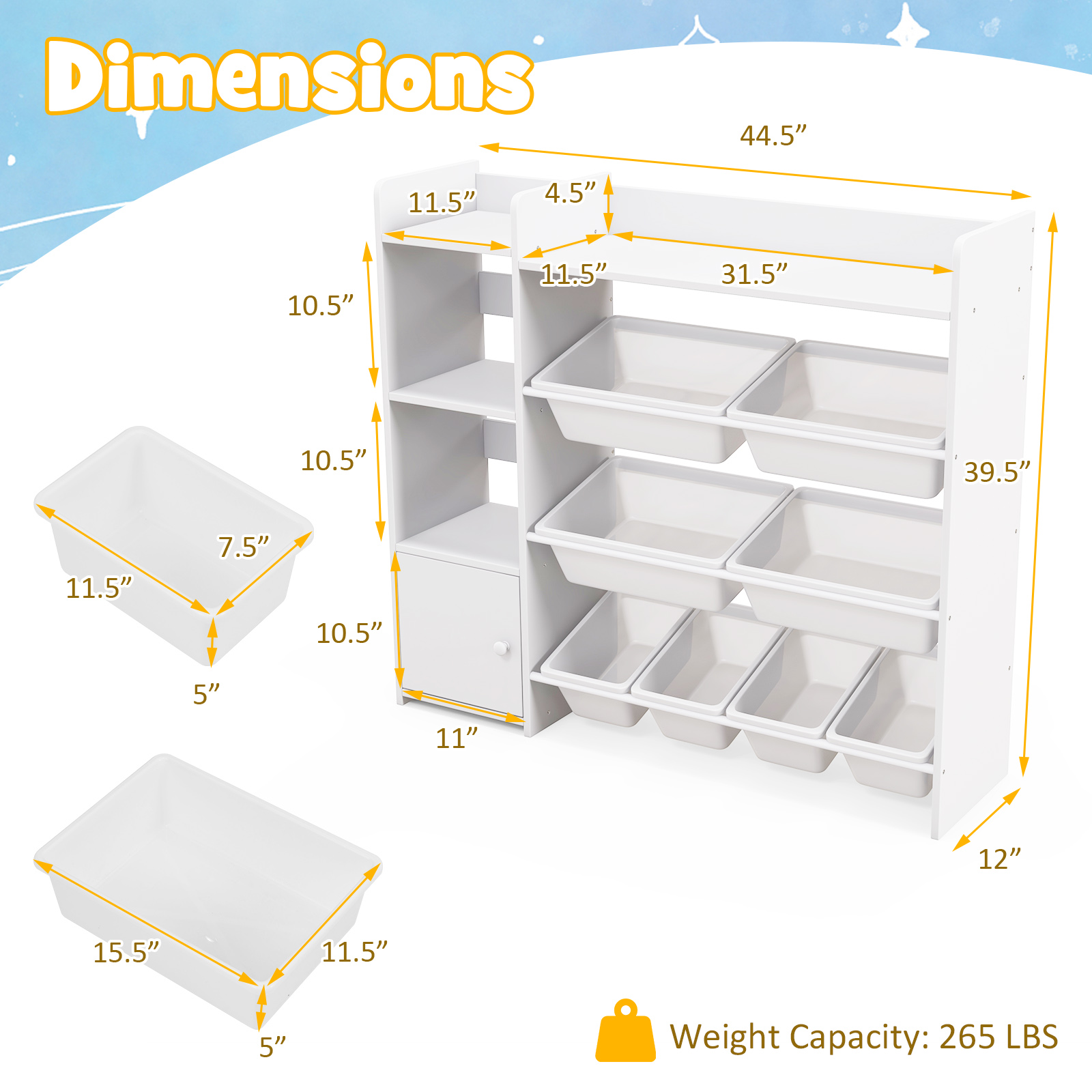 4-Tier Kids Toy Storage Organizer Bookshelf with 8 Toy Organizer Bins Door