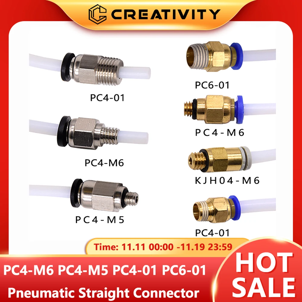 Sáng Tạo 3D PC4-M6 PC4-M5 PC4-01 PC6-01 Khí Nén Đầu Nối Thẳng Một Phần Cấu Tạo 4Mm PTFE Ống Dây Tóc M6 Ăn Lắp Khớp Nối