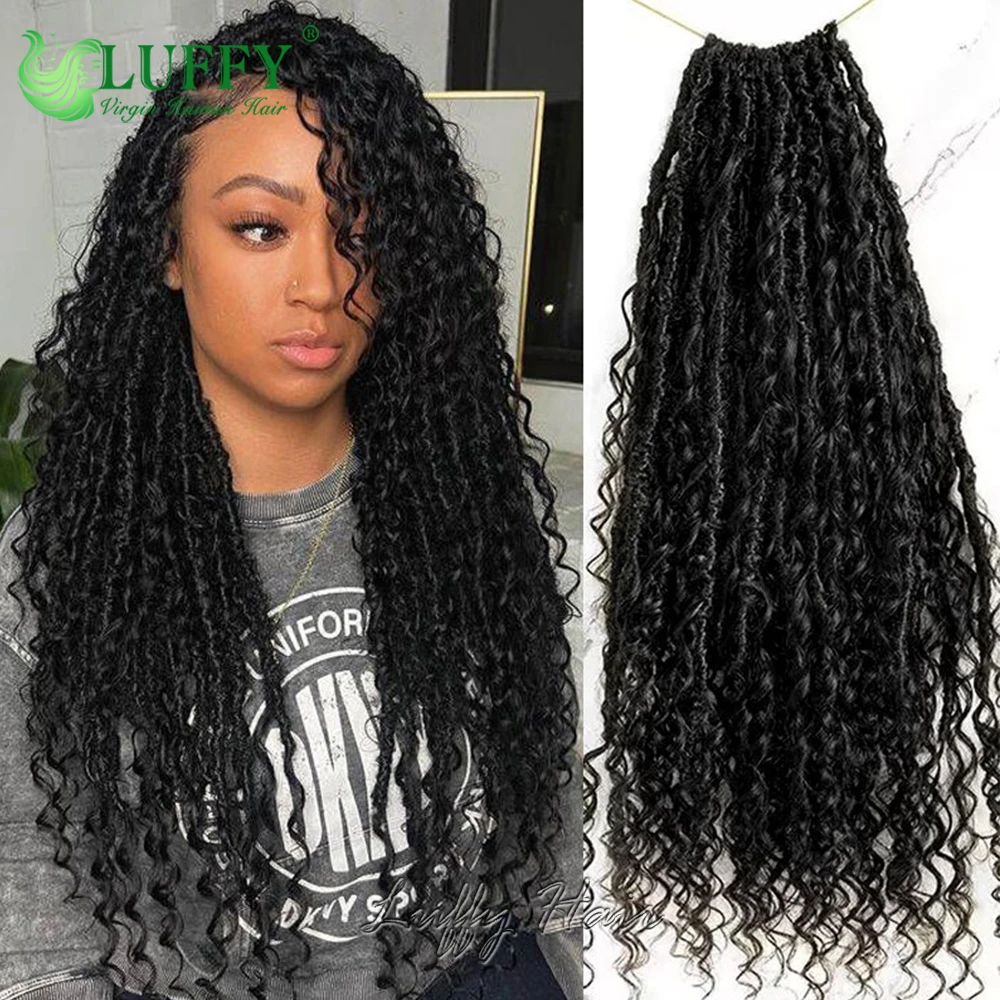 Boho Dreadlocks extensões de cabelo, Cachos humanos com termina encaracolada, Pré looped Crochet, Boho Locs, Crochet cabelo
