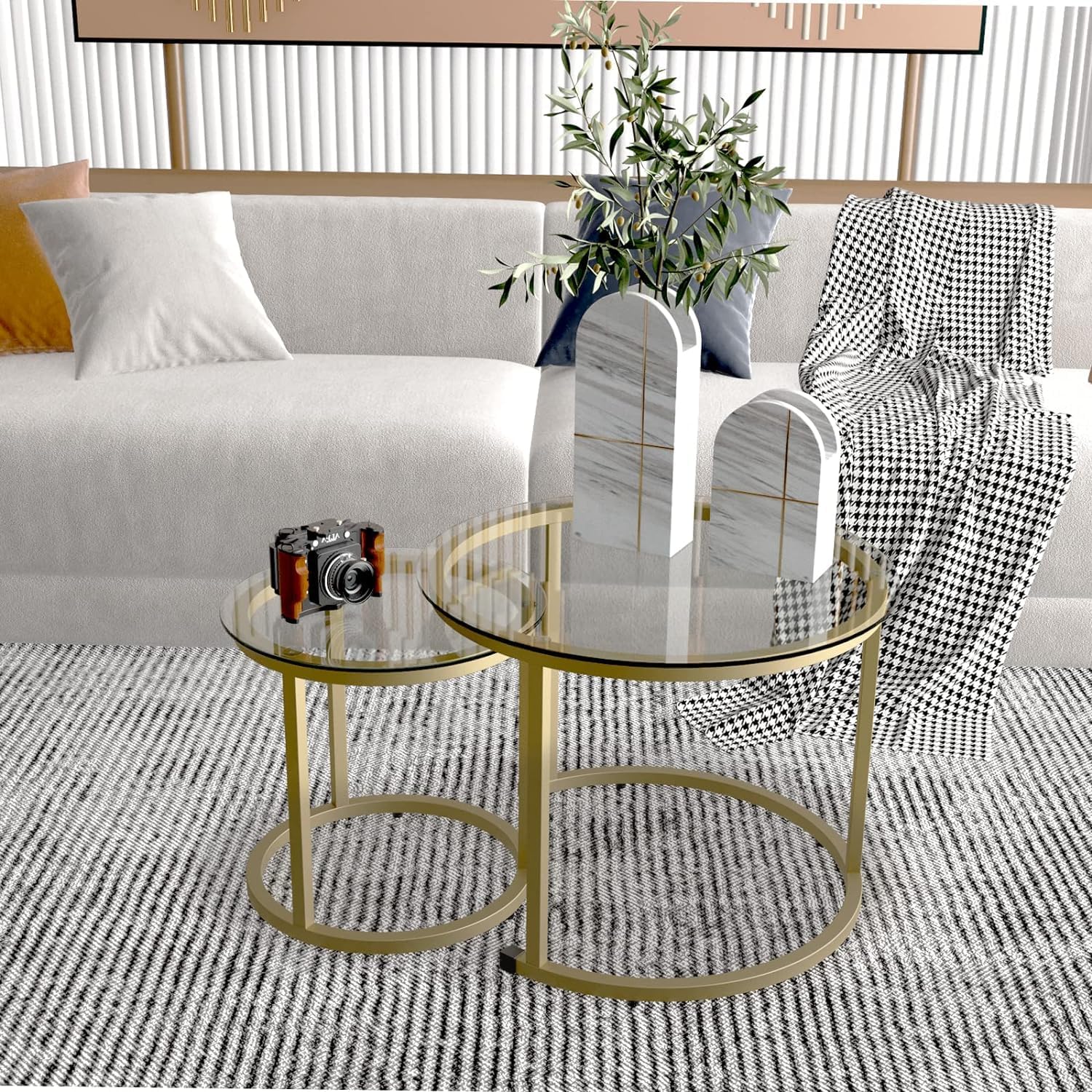 Coffee Tables, Set of 2 End Table, Nesting Tables, Side Table with Metal Frame for Living Room/Bedroom/Balcony/Office/Apartment