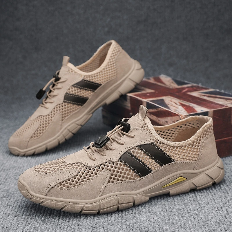 Sepatu pria musim panas Sneakers latihan pria datar Bottomed baru luar ruangan Hiking Hollow bernapas Mesh sepatu kasual Tenis Masculino