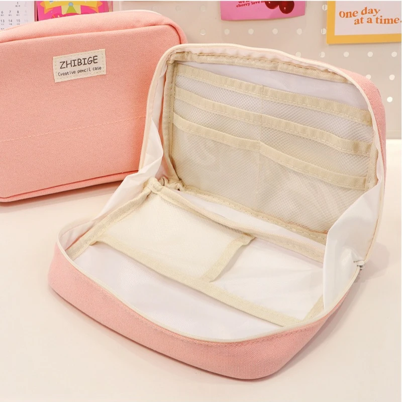 90 ° Estuche para lápices multicapa con apertura, artefacto de almacenamiento de papelería para estudiantes, bolsa de papelería clasificada y organizada de gran capacidad