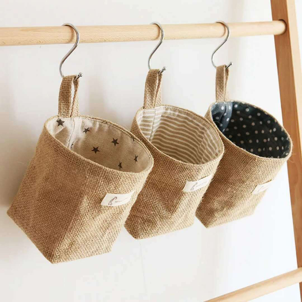 Cestino portaoggetti tascabile da parete piccolo in stile nordico, sacco per articoli vari, organizer per cosmetici, borsa portaoggetti per giocattoli in cotone e lino