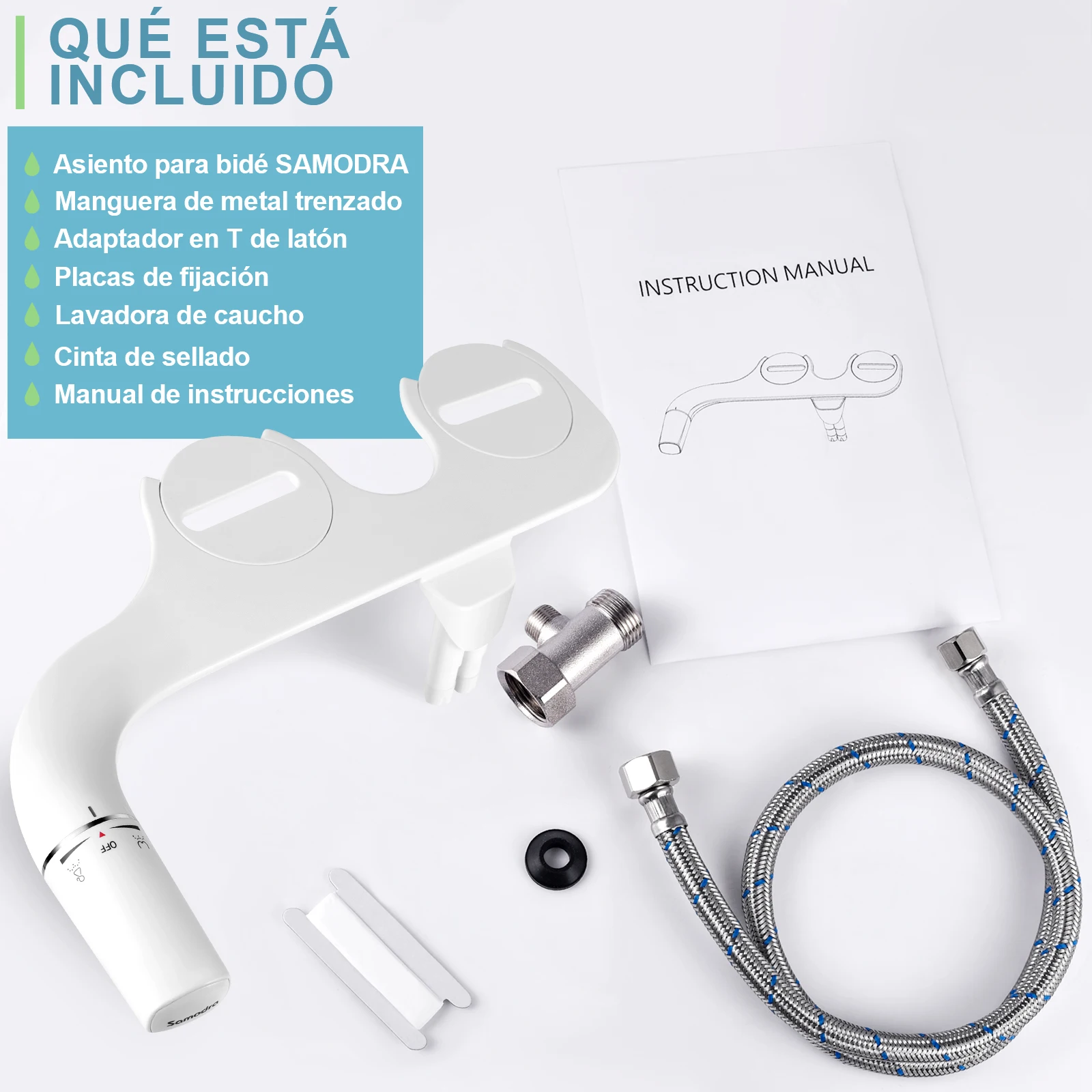 Bidet SAMODRA Ultra-Delgado, Bidet Minimalista para Inodoro con Doble Boquilla (Lavado Frontal y Trasero) Presión de Agua Ajustable, Attachment de Asiento para Inodoro con Agua Fresca, Fácil de Instalar.