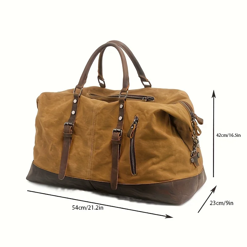 MUCHUAN 男性旅行バッグ M 手荷物バッグキャンバスレザートラベルダッフルバッグショルダーバッグ大容量週末一晩