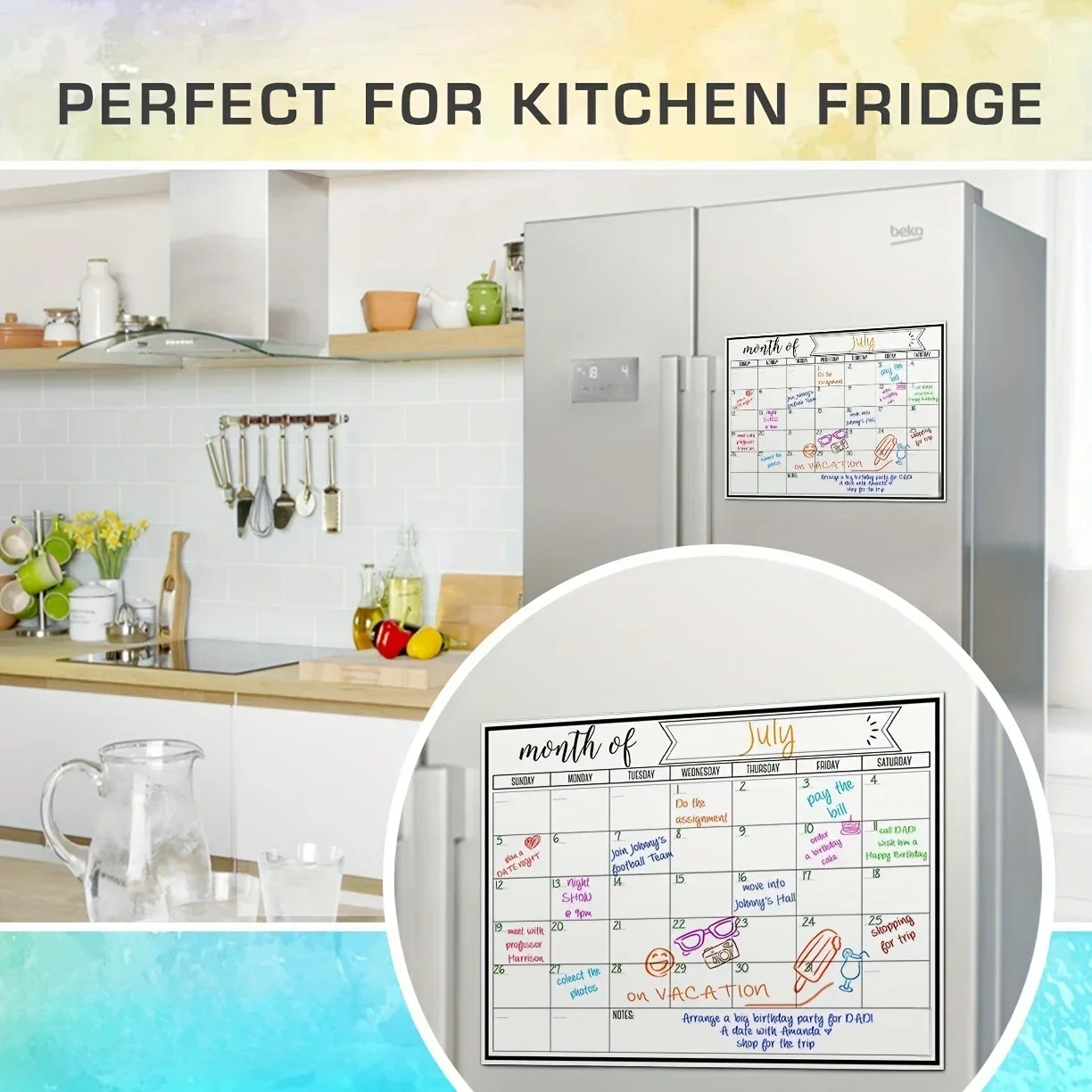 ปฏิทินตู้เย็นแบบแม่เหล็ก 1 ชิ้น ปฏิทินไวท์บอร์ดแบบลบได้ เหมาะสำหรับห้องครัวและการวางแผน