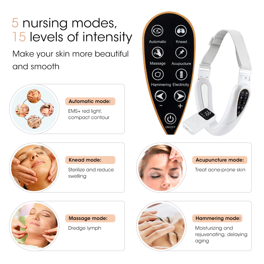 Dispositivo de Estiramiento Facial, luz roja, rejuvenecimiento de la piel, masajeador Facial en V, levantamiento de papada con Control remoto, instrumento de belleza Facial