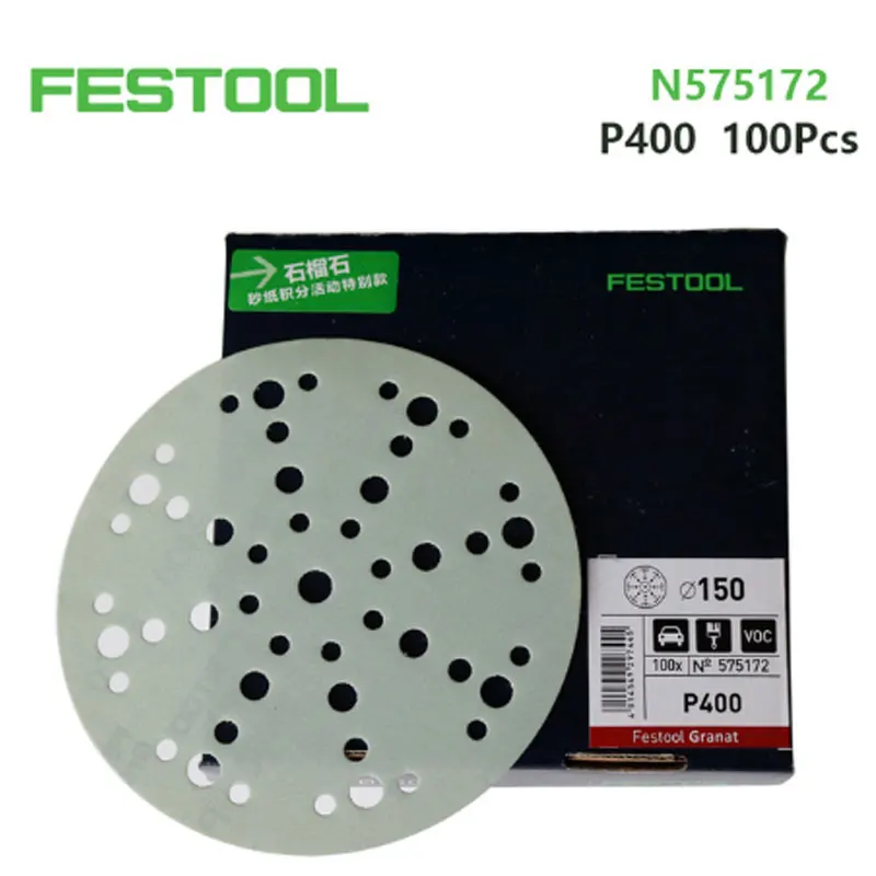 Lixa seca alemã original festool granada 6 "48 poços disco lixa p80 p120 p180 p240 p320 p400 p500 mesa 150m