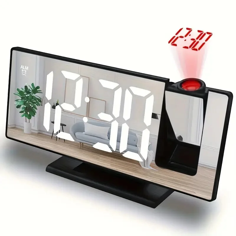 Reloj despertador de proyección multifunción reloj luminoso inteligente reloj digital de pantalla grande para dormitorio 180 ℃   projec de respaldo y techo