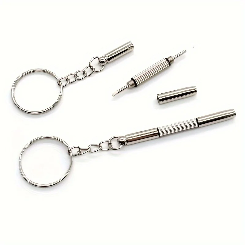 Cacciavite per occhiali in acciaio Cacciavite per occhiali Kit di riparazione per orologi con portachiavi Utensili manuali portatili Strumenti per cacciaviti di precisione