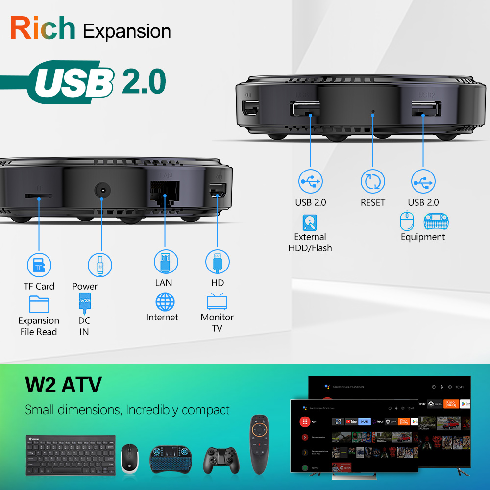 W2 ATV androidtv 11,0 Smart TV Box Amlogic S905W2 compatible con entrada de voz de Google 8K Video 4K @ 60fps AV1 Dual Wifi BT4.0 reproductor multimedia