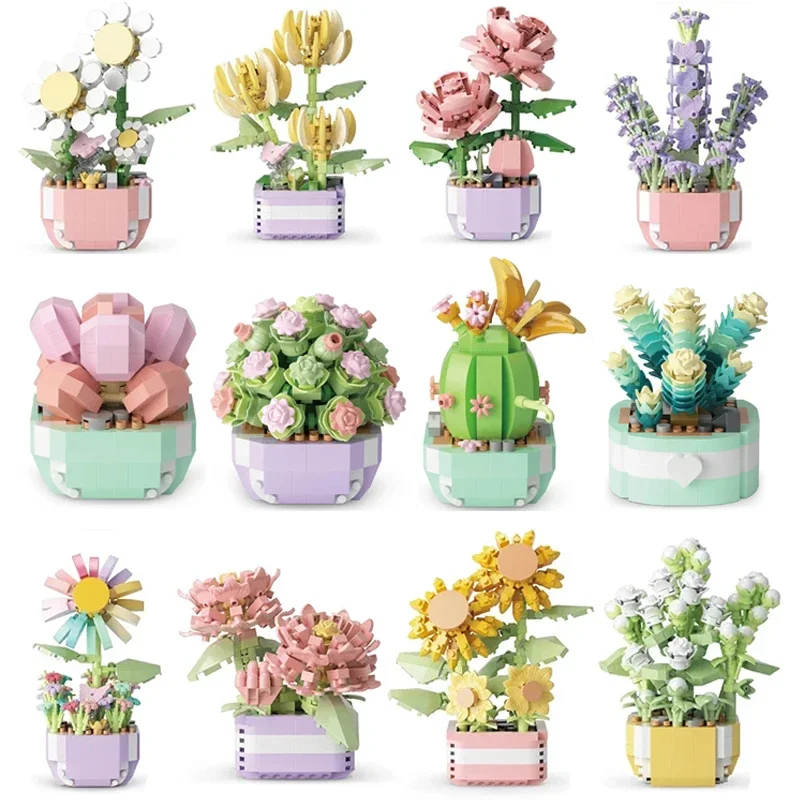 Bloem Vetplanten Bouwstenen Eeuwige Bloem Bonsai Boomtuinen Romantische Bakstenen Diy Potplanten Model Kids Kits Speelgoed