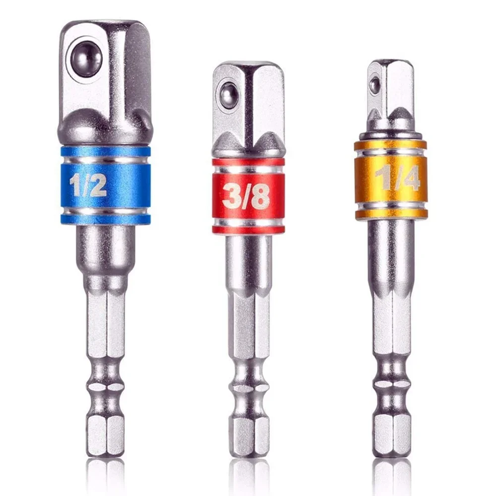 3PCS Impact Driver Socket Extension Adapter Converter Power Drill Hex To High Speed for Power Tools 1/4 3/8 1/2