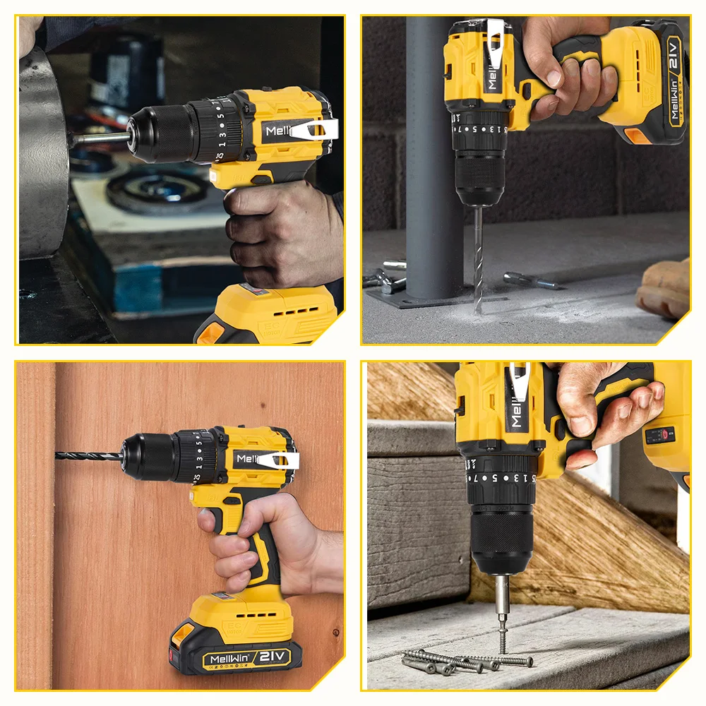 MELLWIN 25+3 Torque Brushless Electric Impact Drill Cordless Multipurpose Screwdriver Power Tool For Makita 18V Battery Pin