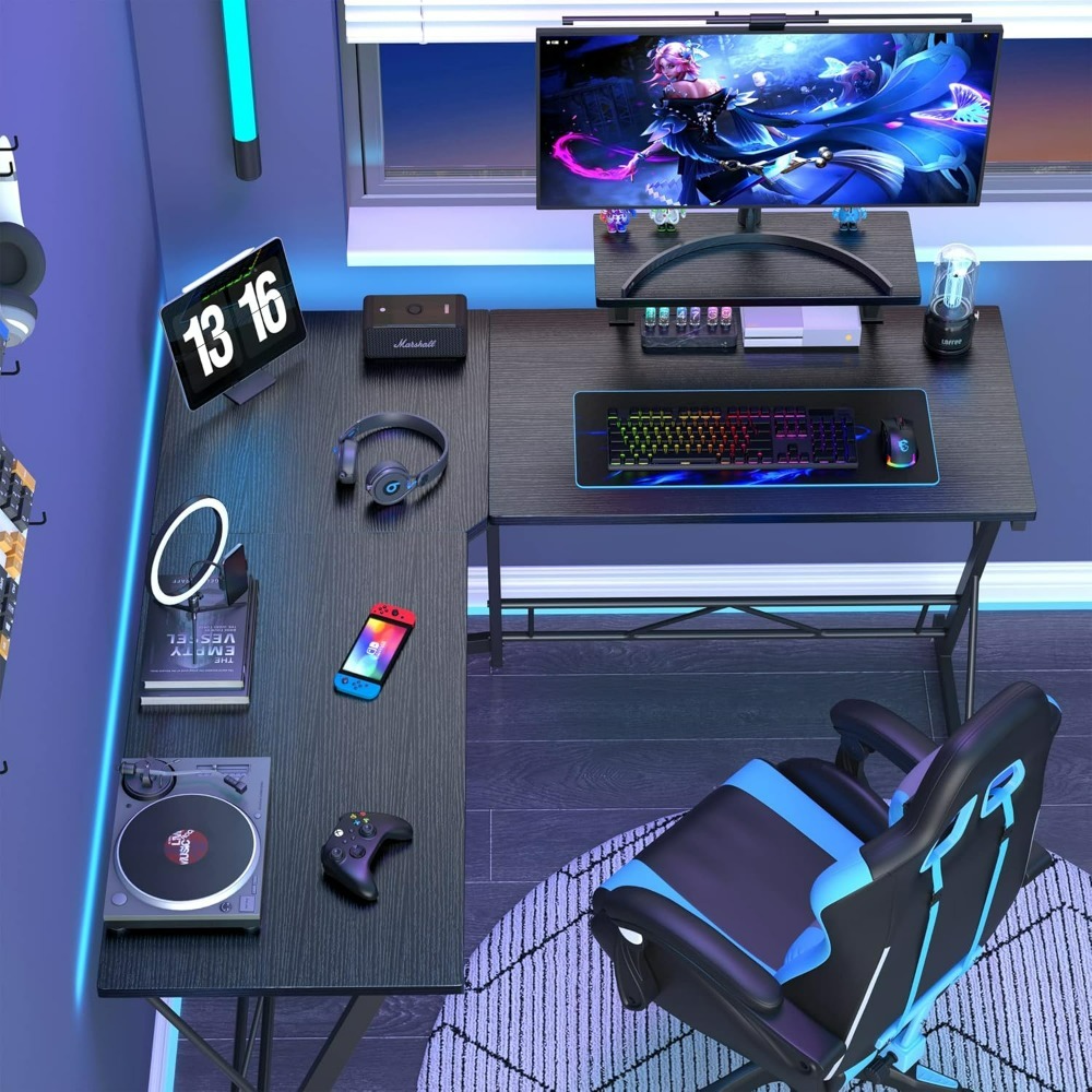 L Shaped Gaming Desk Corner Computer Desk, Home Office Desks Writing Workstation with Large Monitor Stand, Easy to Assemble
