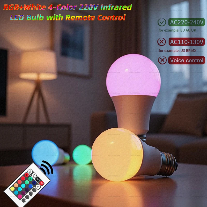 Bombilla LED con Control remoto IR de 220V, RGB regulable + bombilla que cambia de Color blanco, Base E27, para el hogar/fiesta/decoración, ahorro de energía