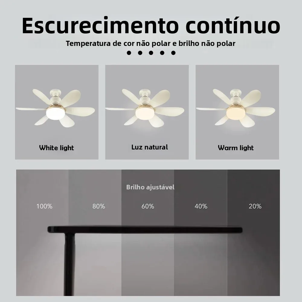 Ventilador de teto com base e27 para casa, com luzes noturnas led de 30w, 3 modos de iluminação ajustáveis, controle remoto, ventilador de teto de alta energia eólica