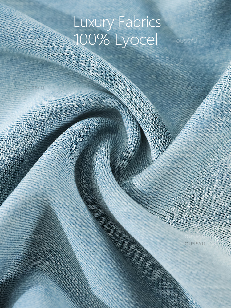 Verão de luxo macio aconchegante 100% tecido leocell mulher jeans solto perna larga calças cintura elástica moda casual mais comprimento