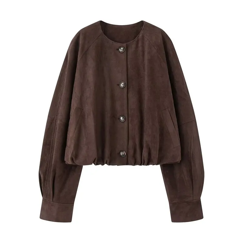 Jaqueta de Couro Pura de Manga Longa Solta Moda Fena Estilo Novo de Outono Versátil E Design Simples com F de ...