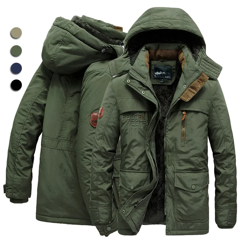 Męska zimowa kurtka taktyczna z polarową podszewką, parka outdoorowa, płaszcz z kapturem, wiatrówka, wojskowa, gruba, ciepła odzież wierzchnia, parki z wieloma kieszeniami.
