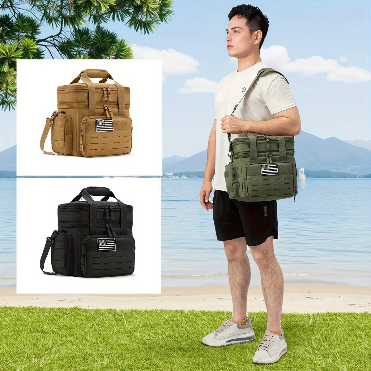 Bolsa de almuerzo táctica de gran capacidad de 18L, caja térmica aislada, para viajes diarios de trabajo, acampar al aire libre, viajes con conducción autónoma