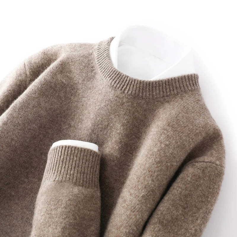 Herrenpullover aus 100 % reiner Wolle und Kaschmir, O-Ausschnitt-Pullover, Strickpullover, Herbst und Winter, neue Langarm-High-End-Pullover, dicke Oberteile