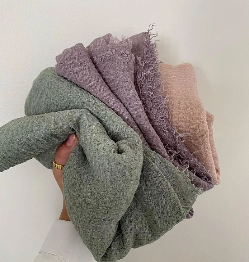 Bufanda Hijab de algodón arrugado de gran tamaño para mujer, chal musulmán, pañuelo liso, chales transpirables, capucha de Ramadán