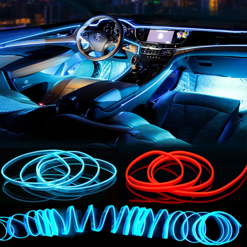 Interior do carro lâmpadas decorativas tiras atmosfera lâmpada luz fria painel decorativo console auto led luzes ambientais 1/2/3/4/5m