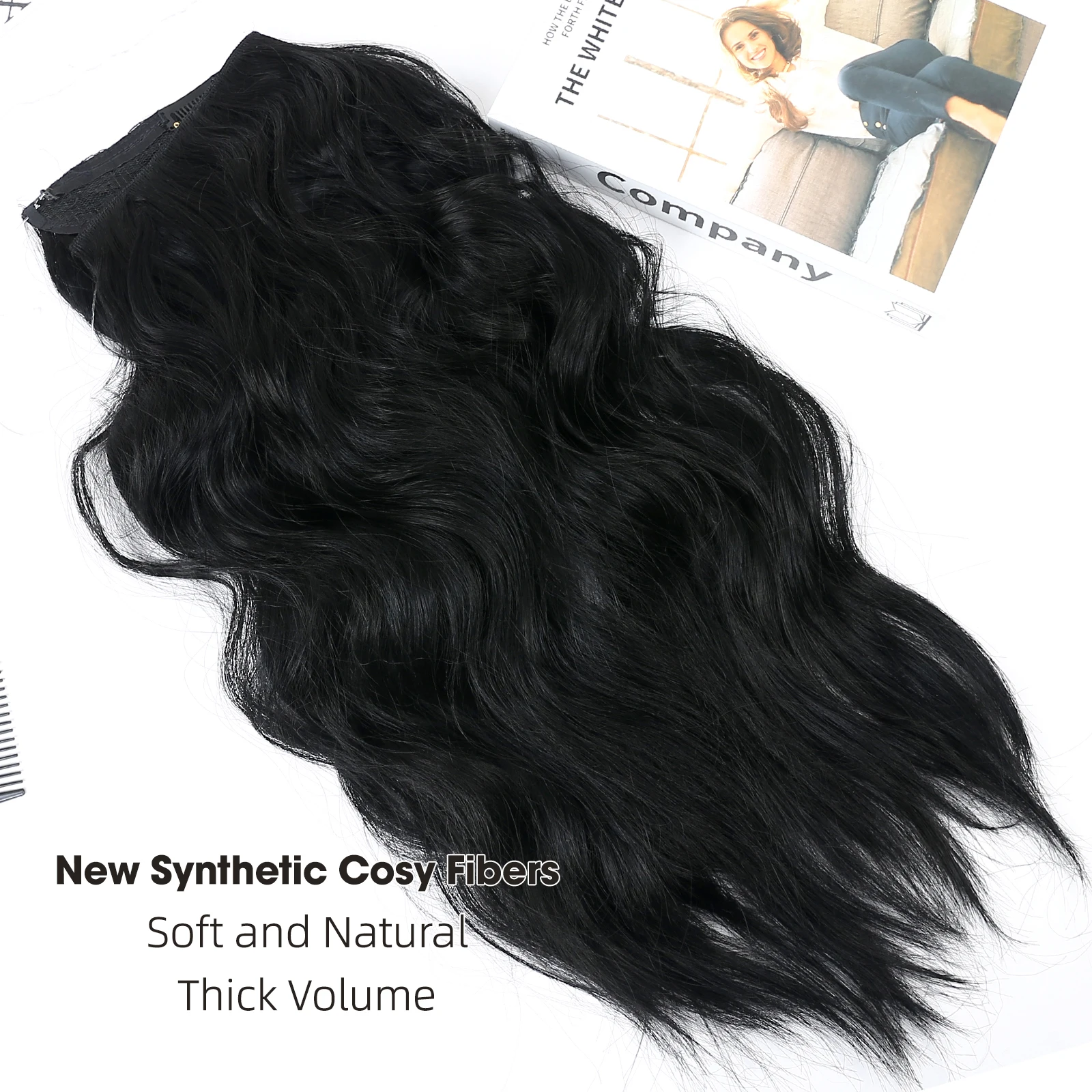 Clipes sintéticos fio extensões de cabelo invisível longo ondulado linha de peixe peruca para mulheres linha de peixe extensão do cabelo 2 clipes