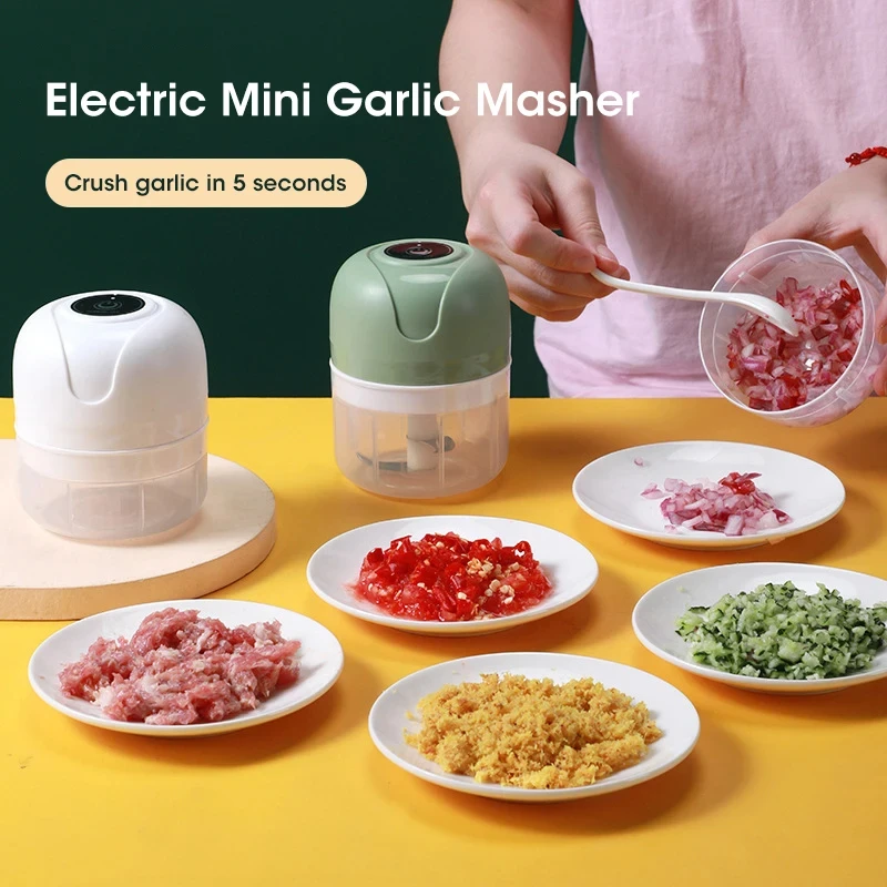 Trituradora de ajo de 250ml, picadora eléctrica de alimentos para cocina, picadora de carne portátil USB, picadora de verduras para utensilios de cocina