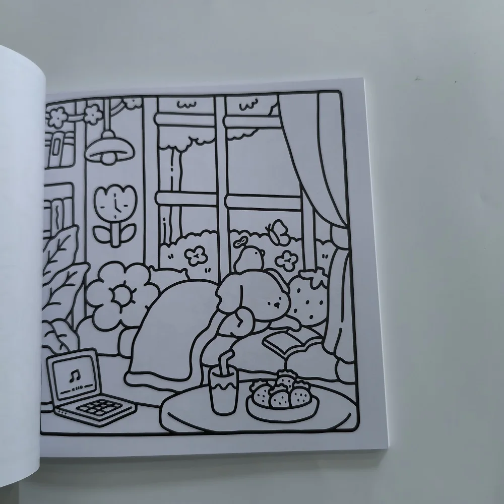 성인을 위한 아늑한 귀여운 색칠하기 책 대담하고 쉬운 귀여운 패턴, 스트레스 해소 선물 생일 파티 호의, 재미있는 DIY 드로잉 도서