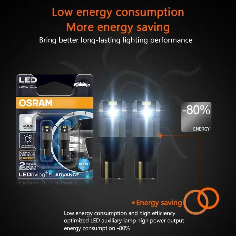 OSRAM LED T10 6000K W5W 194 LEDriving SL ADVANCE 6000K สีขาวรถอ่านหลอดไฟประตูโคมไฟภายใน 12V 1.5W 2980CW,คู่