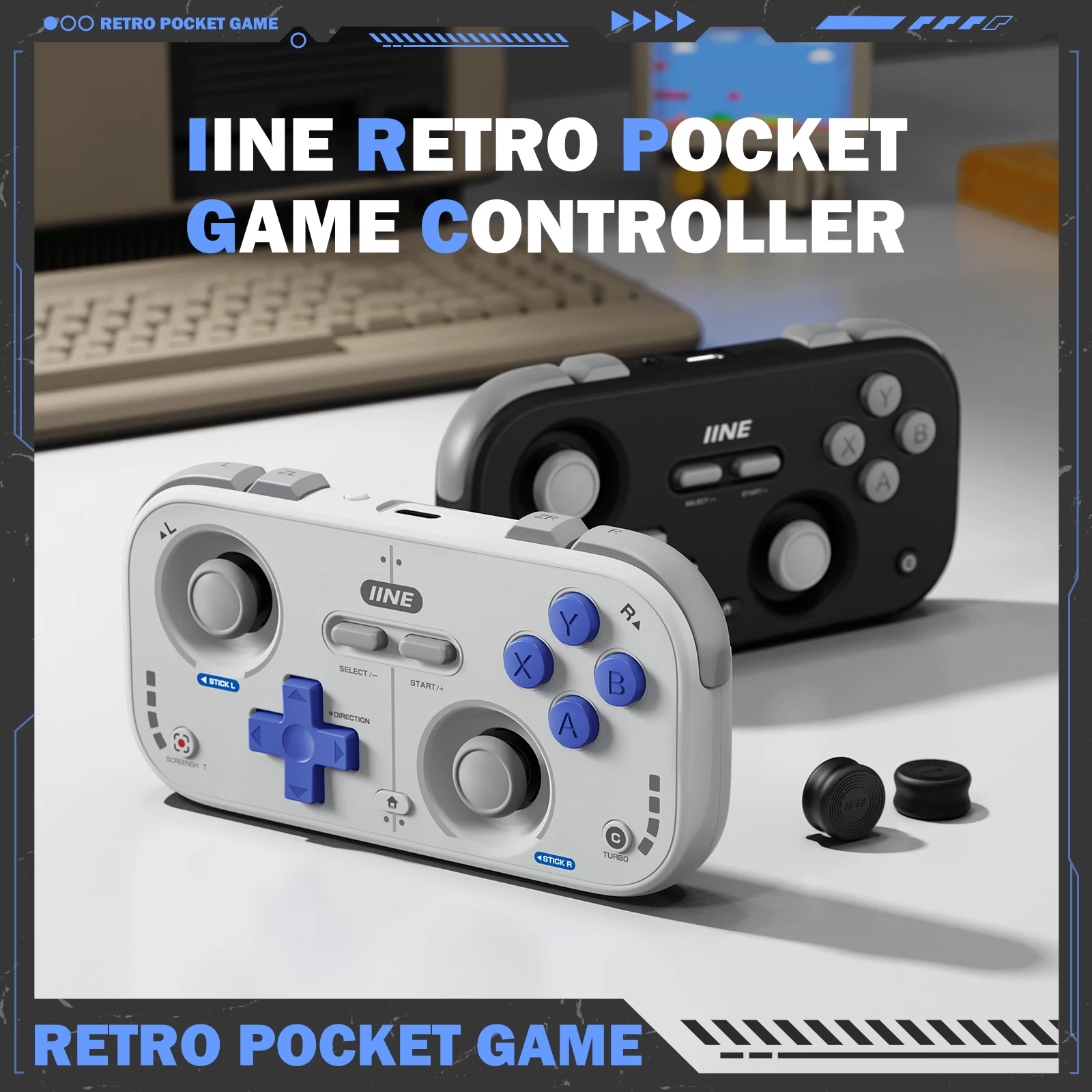 IINE Retro Pocket Game Controller /Compact & Portable Hall Joysticks + 1000Hz Recessed Joystick Designed Customizable Controls M