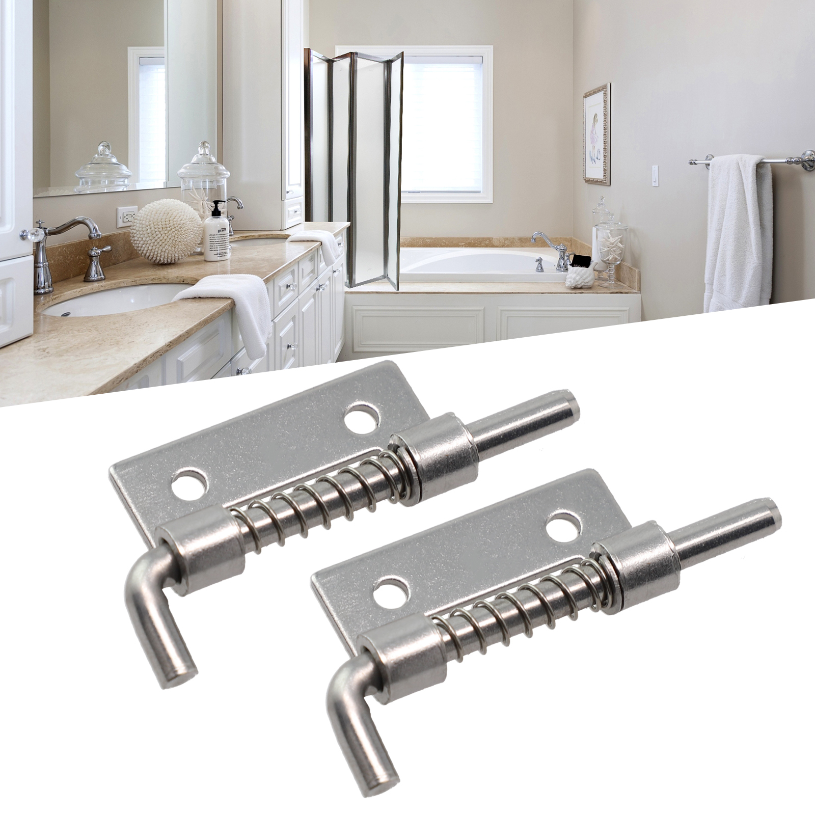 2PCS Spring Loaded Latch Pin 304 Stainless Steel Silver Window Cabinet Hinges Security Door Bolt Latch For Household Hardware