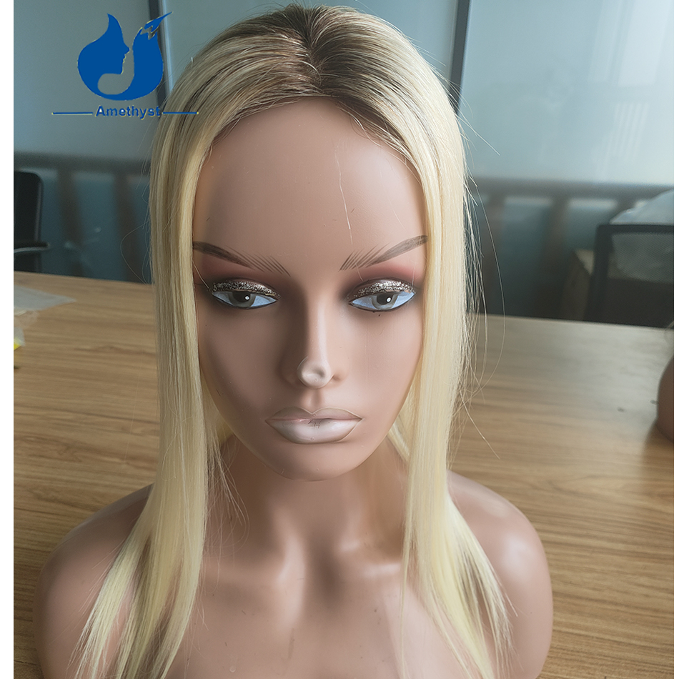 ALINDING YST-Extensions de Cheveux Naturels Vierges Remy Blond Ombré 613 pour Femme, 5x6 Pouces, Base Mono avec réinitialisation, Style Européen