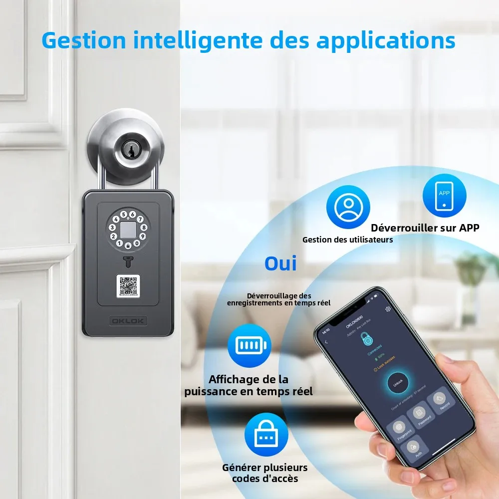 Camluxy boîte à clés intelligente clé de verrouillage de stockage de sécurité d'empreintes digitales 6 Code de mot de passe numérique boîte de sécurité Code combiné déverrouillage de carte IC