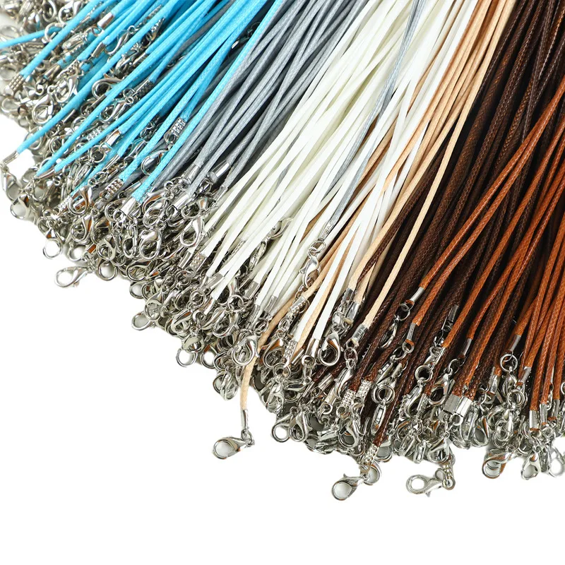 10-50 pçs diâmetro 1.5/2mm cordão de couro colar com fecho corda trançada ajustável para fazer jóias diy colar pulseira suprimentos